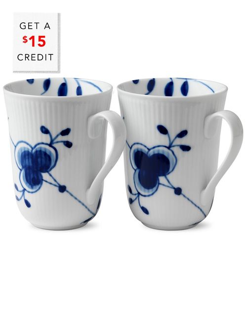 Set Of Two 11Oz Blue Fluted Mega Mugs With $15 Credit