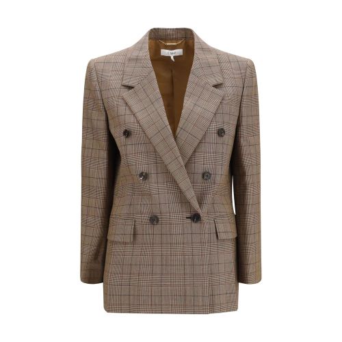 Checked Double-Breasted Wool Blazer — Beige