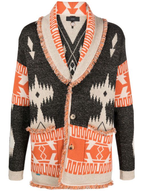 Icon jacquard V-neck cardigan - Black
