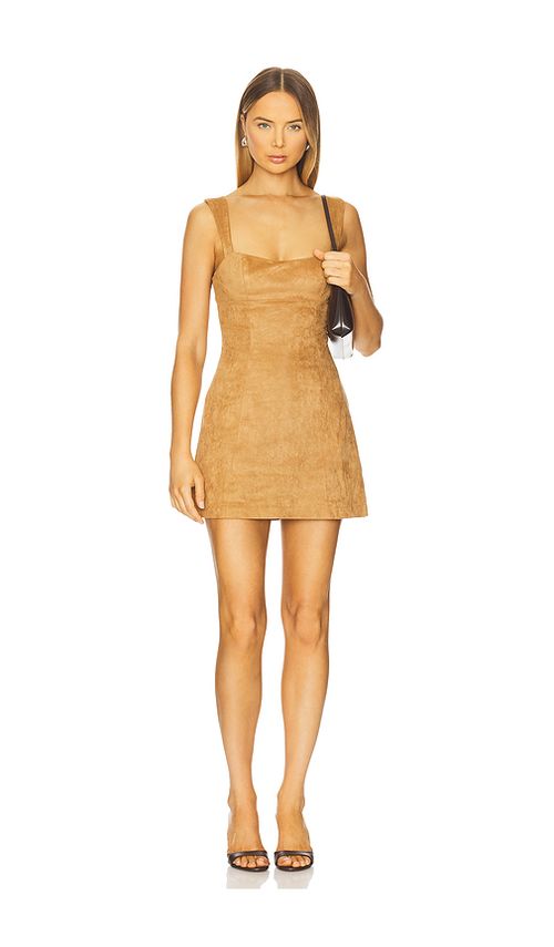 Runaway The Label Zaela Square Neck Fitted Mini Dress in Tan. L. Also in M, S
