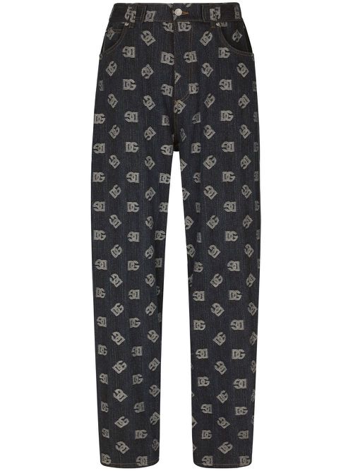 Logo-jacquard wide-leg jeans - Black