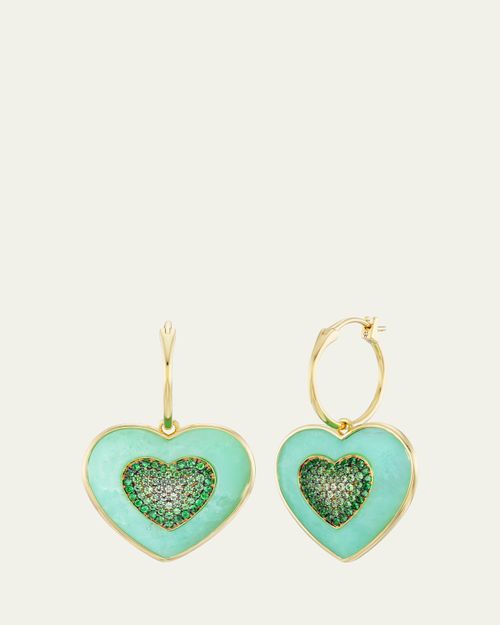 Rock Heart Earrings with Chrysoprase and Tsavorite