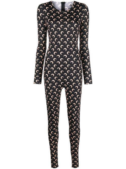 Crescent moon-print jumpsuit - Black