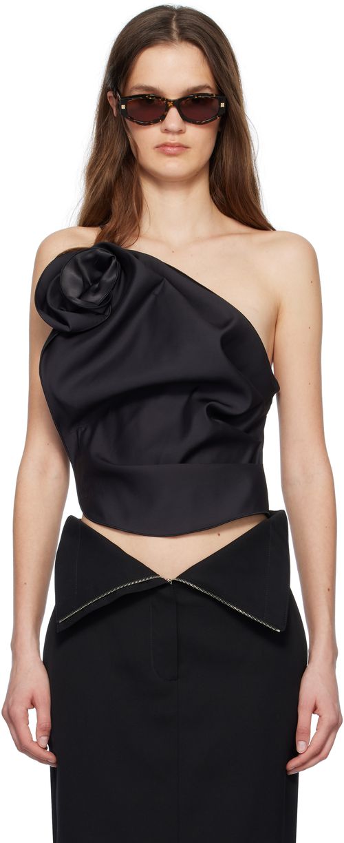 Magda Butrym Black One Shoulder Draped Top
