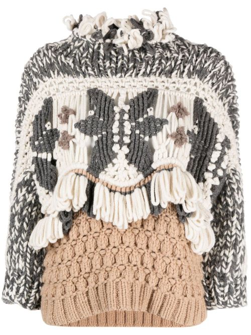 Fringed chunky-knit cashmere jumper - Neutrals