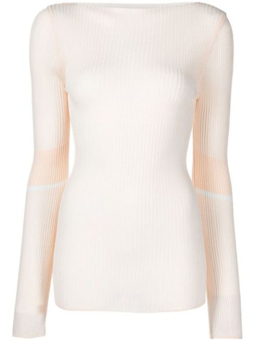 Ribbed knit boat-neck knitted top