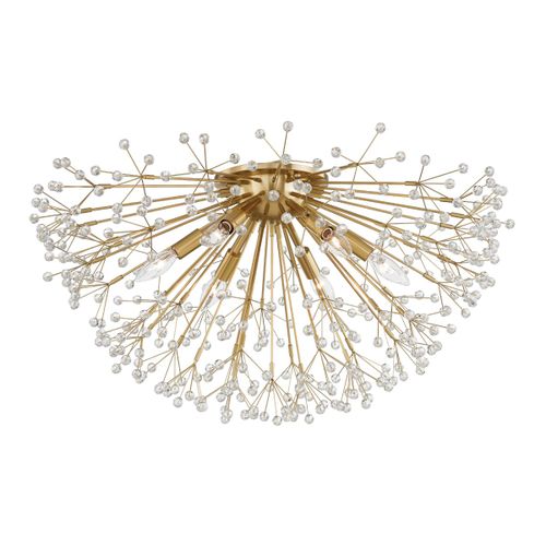 Aged Brass Six Light Semi Flush Mount from the Dunkirk Collection
