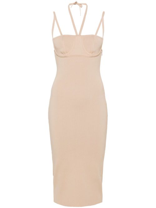 Halterneck ribbed midi dress - Neutrals