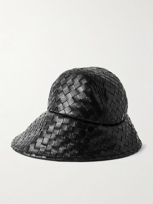 Intrecciato Leather Bucket Hat - Black