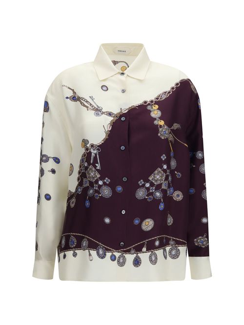 Chain & Jewel-Print Silk Shirt — Multicolor