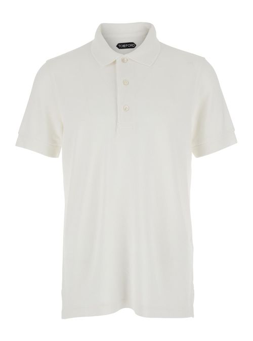Lyocell-Cotton Blend Polo Shirt — White