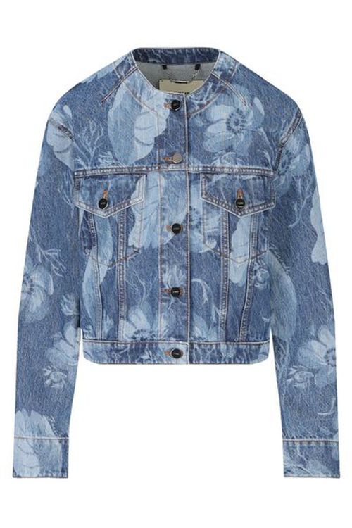 Fendi Floral Printed Cropped Crewneck Denim Jacket