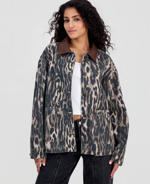 Juniors' Twill Barn Jacket - Leopard