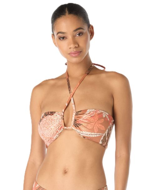 Women's Printed Crossover Neck Top - Brown Multi