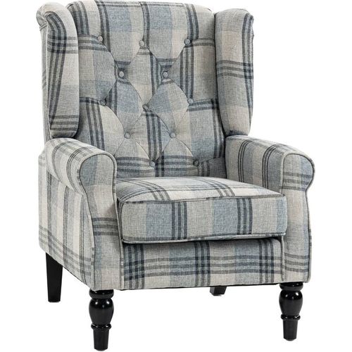 Homcom Accent Chair Wingback Armchair Retro Tufted Club Wood Fabric, Mixed