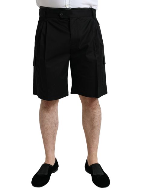 Cotton Cargo Bermuda Shorts — Black