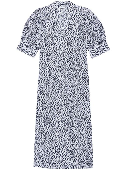 Graphic-print organic-cotton midi dress - Blue