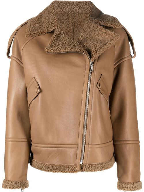 Leather zip-up biker jacket - Brown
