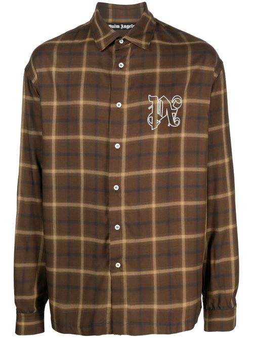 PA monogram-print checked shirt - Brown