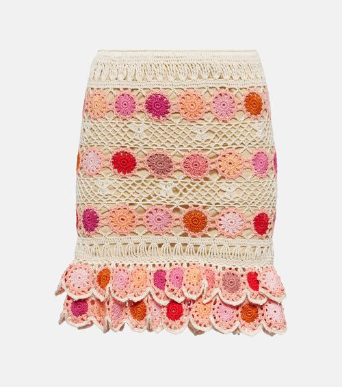 Anna Kosturova Bouquet floral cotton crochet miniskirt