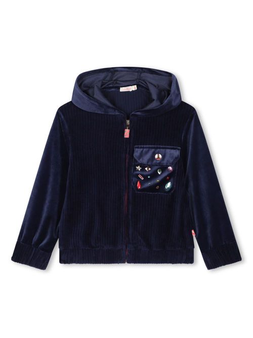 Corduroy velvet hooded cardigan - Blue