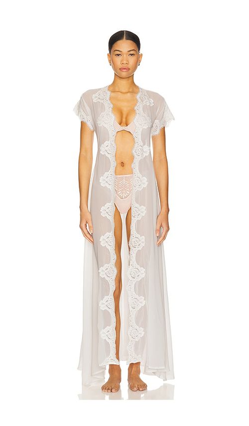 Homebodii Farrah Long Lace Robe in White. - L also in M
