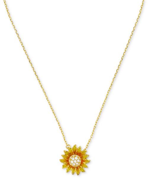 "Cubic Zirconia Sunflower Pendant Necklace in 14k Gold-Plated Sterling Silver, 16"" +2"" extender - Gold"