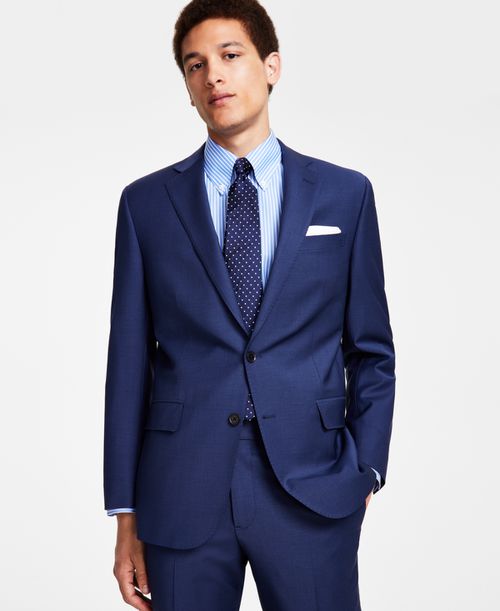 B by Men's Classic-Fit Stretch Wool Blend Suit Jacket - Med Blue