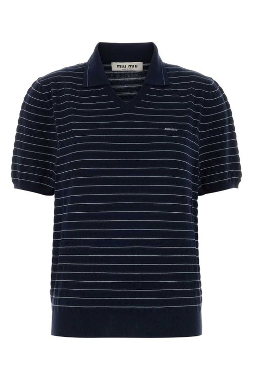 Striped Cotton Polo Shirt — Navy