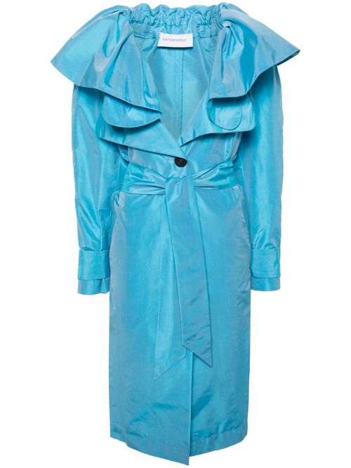 Belted taffeta trench coat - Blue