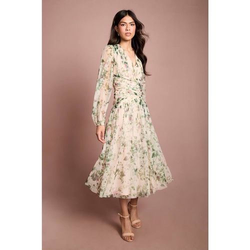 Coast Women's Printed Floral Mesh Midi Dress in Ivory