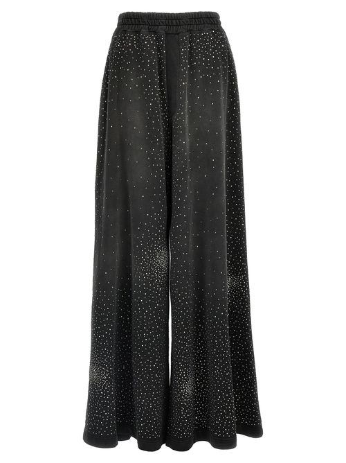 Rhinestone-Embellished Cotton Joggers — Black