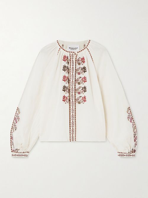 Lynne Embroidered Cotton-gauze Blouse - Ecru