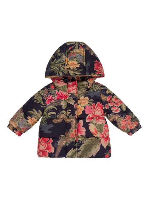 Floral-print hooded jacket - Blue