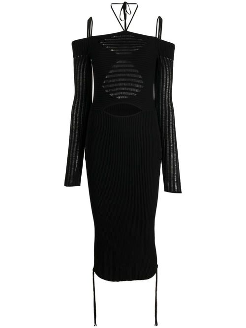 Cold-shoulder knitted midi dress - Black