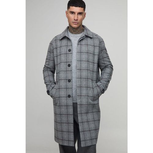Mens Grey Tall Regular Fit Raglan Single Breasted Check Collar Buckle Car Coat