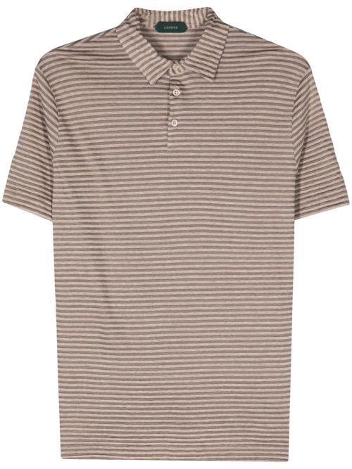 Striped linen-blend polo shirt - Brown