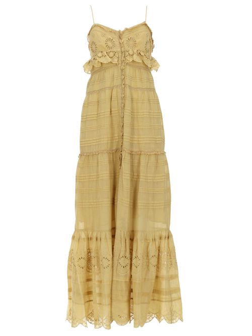 Yellow Embroidered Square Neck Maxi Dress