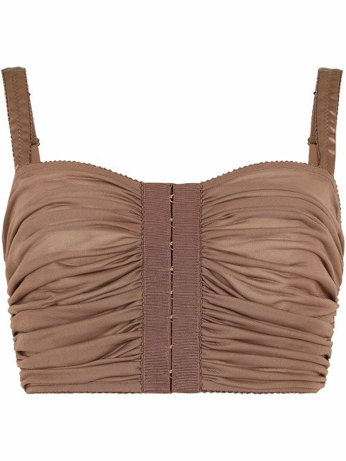 Ruched-bodice top - Brown