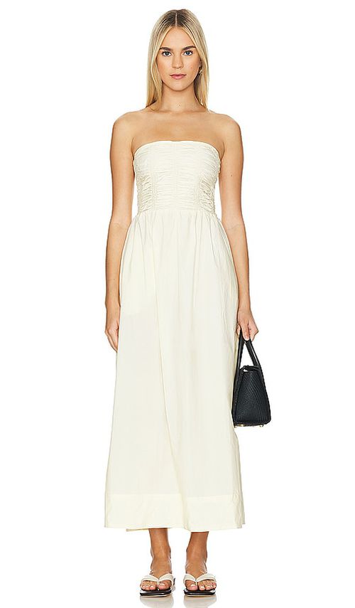 FAITHFULL THE BRAND MIDI-KLEID DOMINQUEZ in Lemon. Größe XS. Also in L