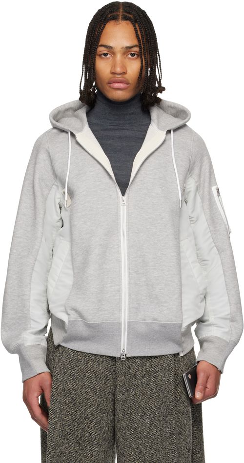 Gray Sponge Sweat & Nylon Twill Hoodie