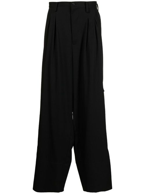 Loose-fit pleat-detail trousers - Black