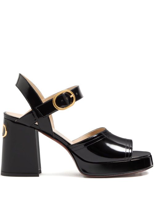Valentino Garavani FAWCETTE PLATFORM SANDAL IN POLISHED CALFSKIN 100MM - Black