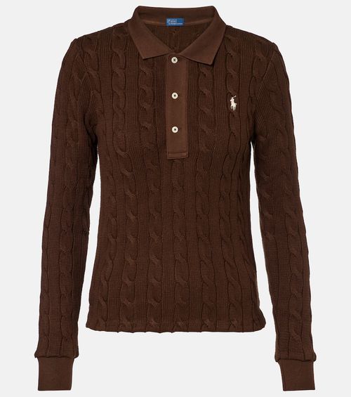 Cable-knit cotton polo sweater
