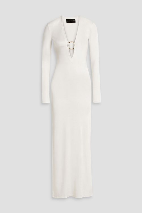 Ring-embellished stretch-jersey maxi dress - White - XL
