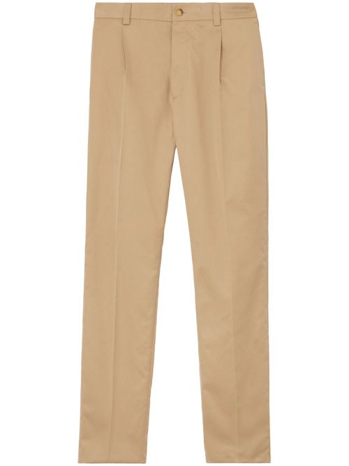 Embroidered-logo cotton chino trousers - Neutrals