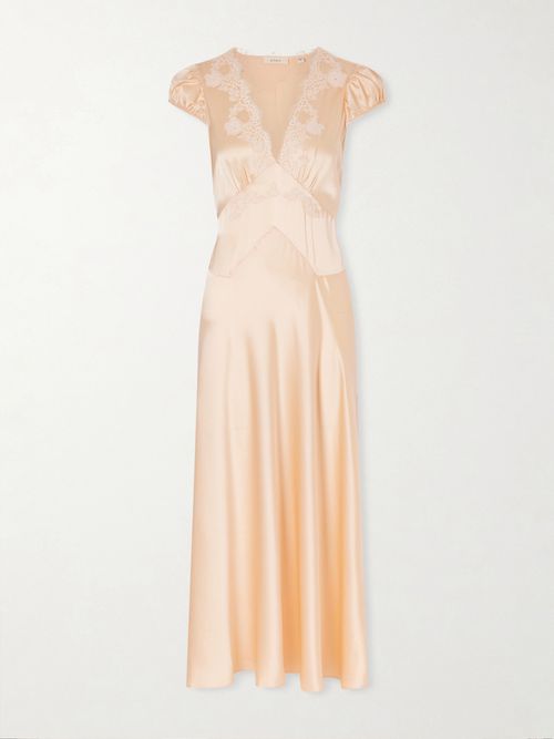 Coraline Corded Lace-trimmed Silk-satin Midi Dress