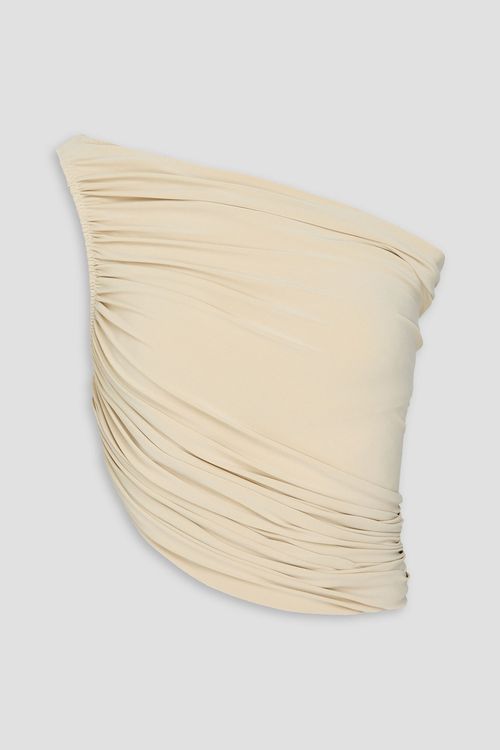 Diana cropped one-shoulder draped stretch-jersey top - White - XL