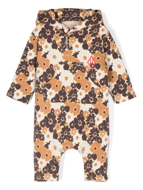 Floral-print hooded rompers - Brown