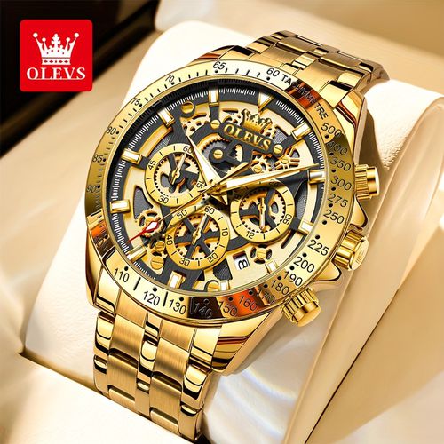 TEMU Olevs Watch Men Stainless Steel Watches Luxury Chronograph Multifunction Men Wrist Watch With Date Dress Watch For Men Gift For Relojes Para